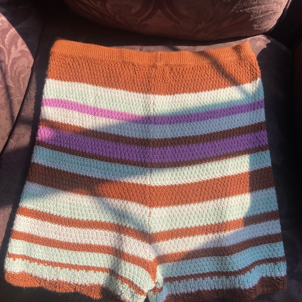 Striped Knit Women’s Shorts - Brown, Cream & Purple